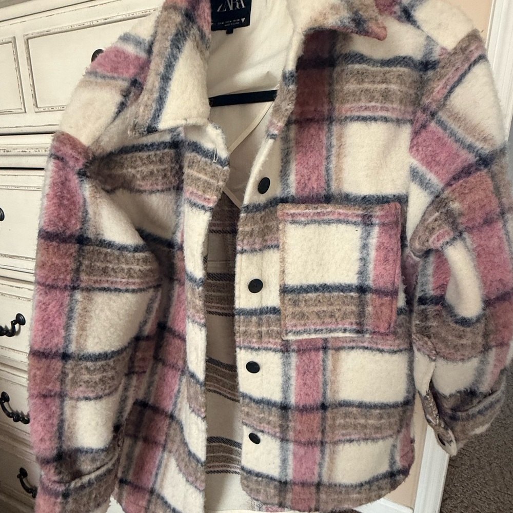 Zara Kids Plaid Jacket - Pink, Cream, and Brown